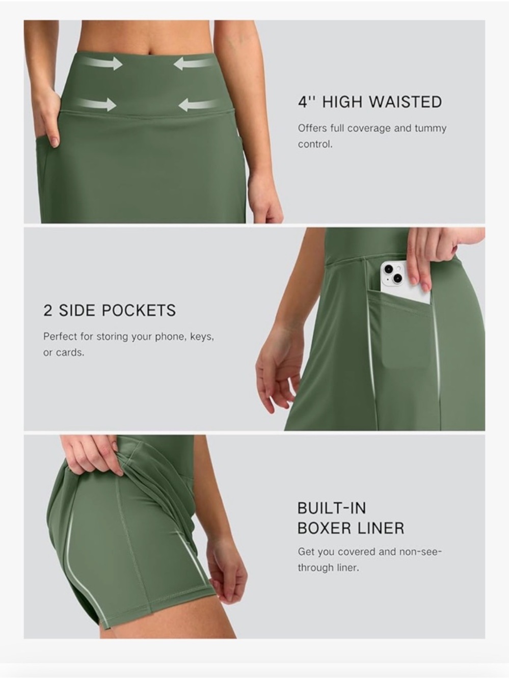 NWOT Athletic Skort with Side Pockets - Olive Green